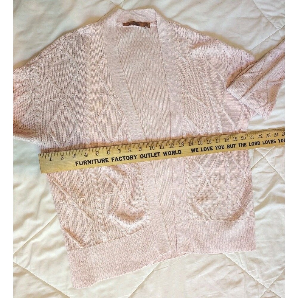 Bellini Pale Pink Cable Knit Open Front Cardigan Size Medium Soft Cozy Layering - Picture 4 of 12
